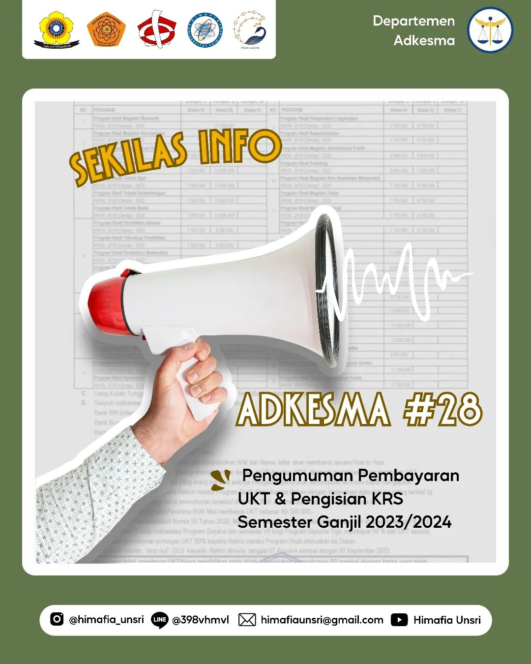 [Sekilas Info Adkesma  : 28 Pengumuman Pembayaran UKT & Pengisian KRS Semester Ganjil 2023/2024]